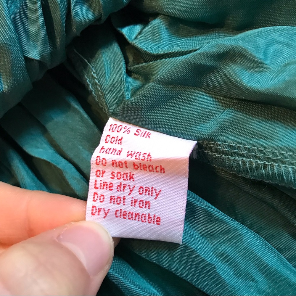 Anthropologie Snak 100% Silk Crinkle Skirt Teal Size 4 - Picture 6 of 9